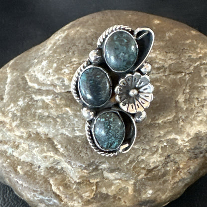 Yazzie Ring Blue Turquoise Navajo Sterling Silver Cluster Size 9.5 19241