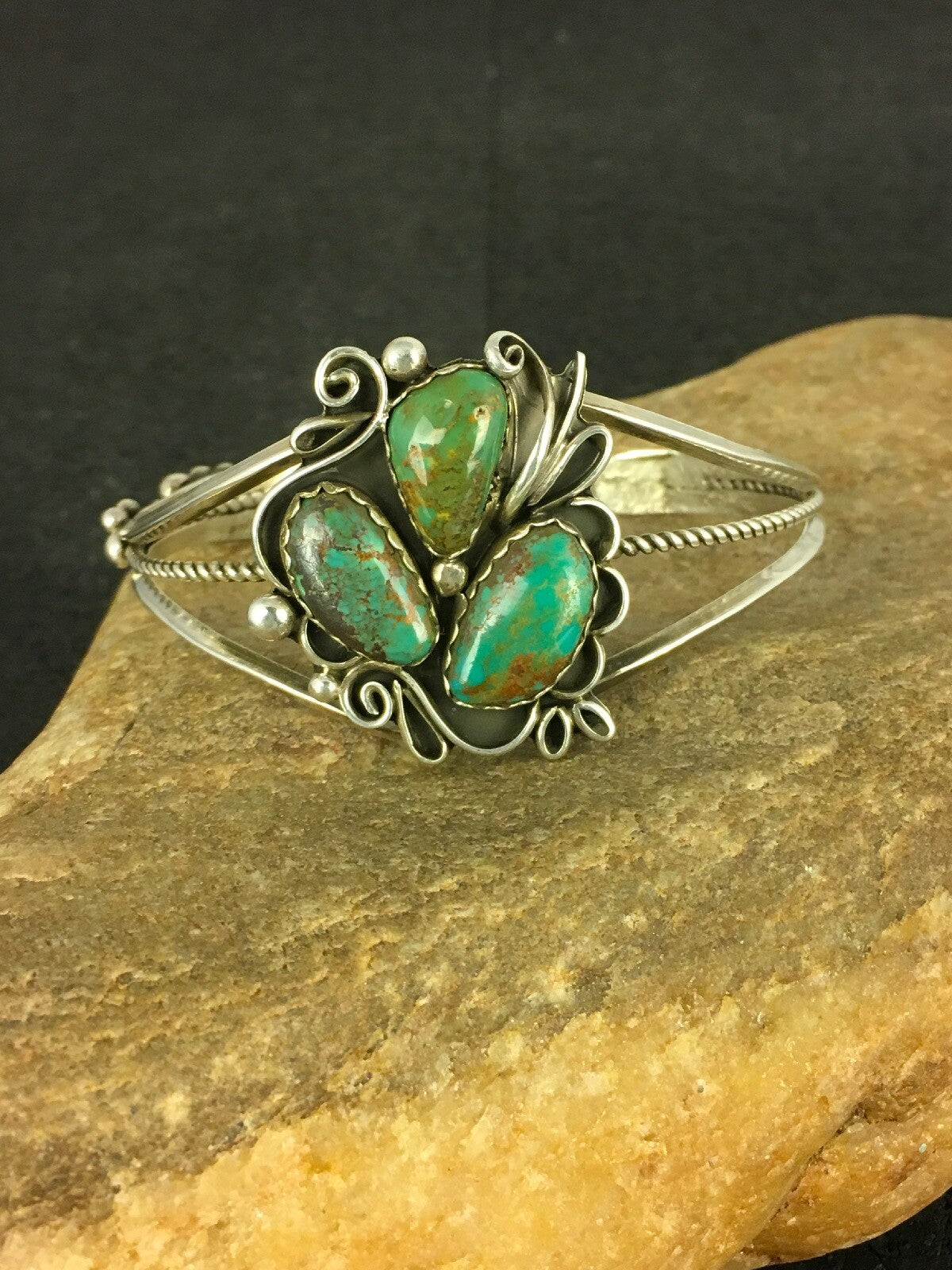 Native American Indian Turquoise Navajo Sterling Silver Bracelet 08845