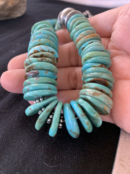 Blue Turquoise Graduated Navajo Pearls Sterling Silver Necklace 00248