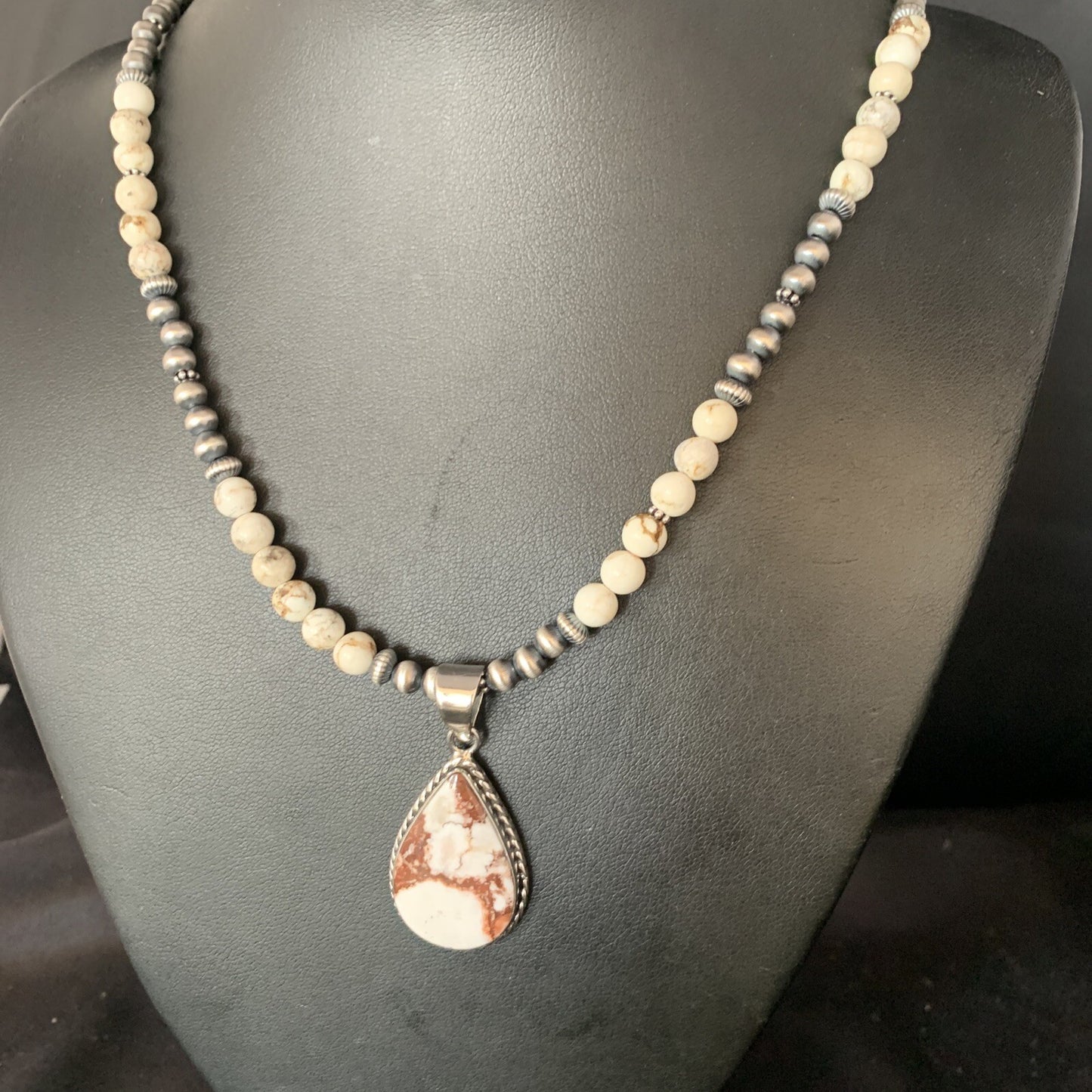 Navajo Pearls Sterling Silver Wild Crazy Horse Turquoise Necklace Pendant 13905