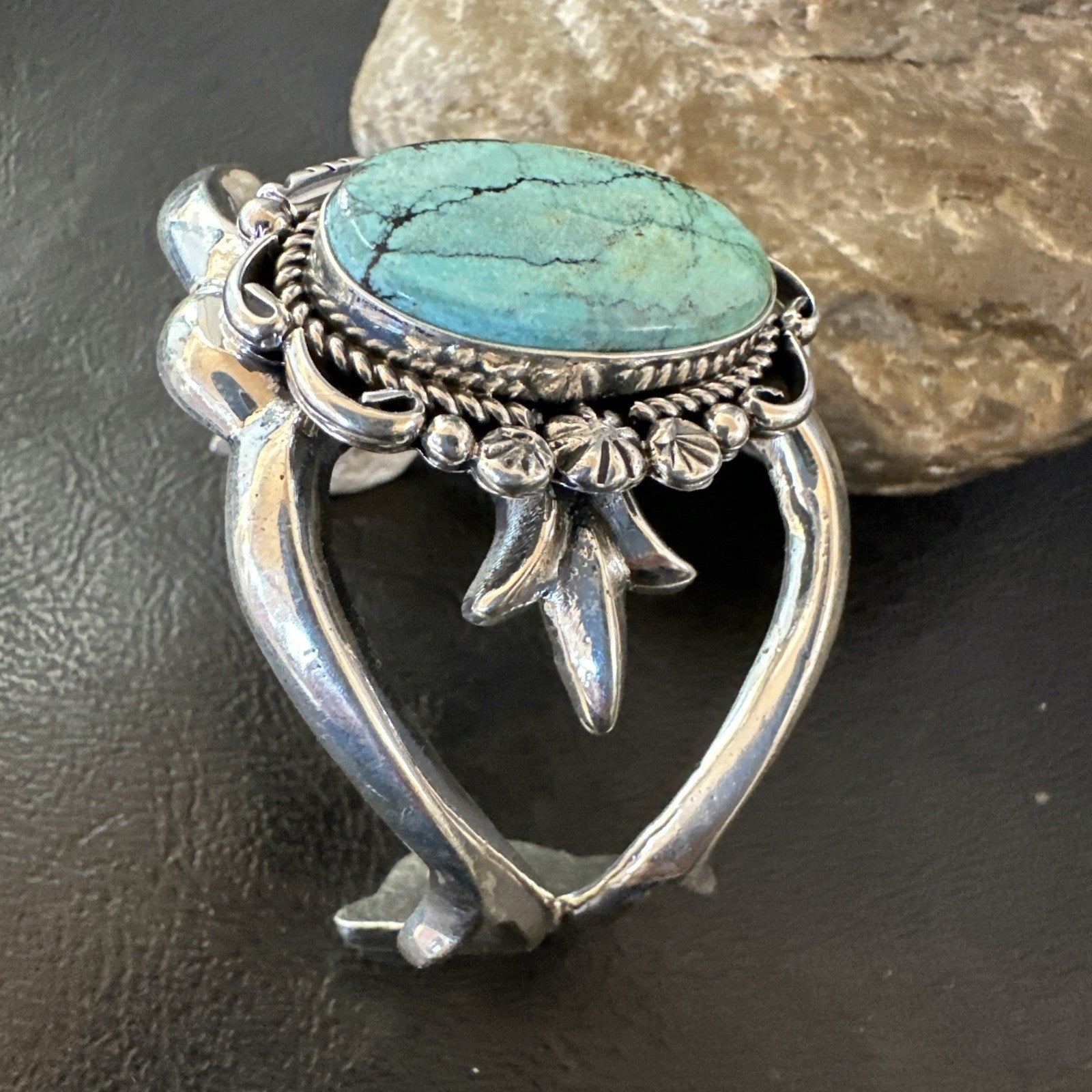 Yazzie Kingman Turquoise Navajo Sterling Silver Tufa Cast Cuff Bracelet 19690