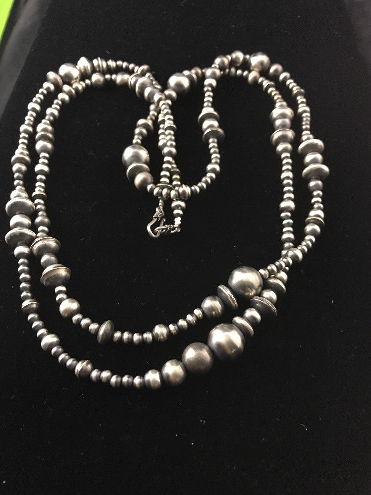 Native American Sterling Silver Navajo Pearls Mixed Beads 48" Necklace 92320