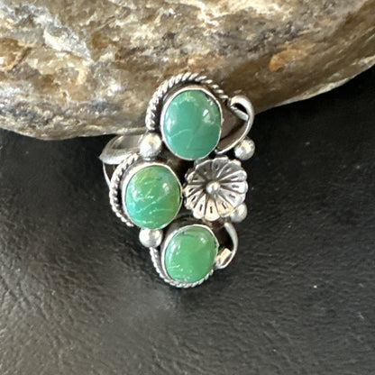 Yazzie Ring Green Turquoise Navajo Sterling Silver Cluster Size 8.5 19234