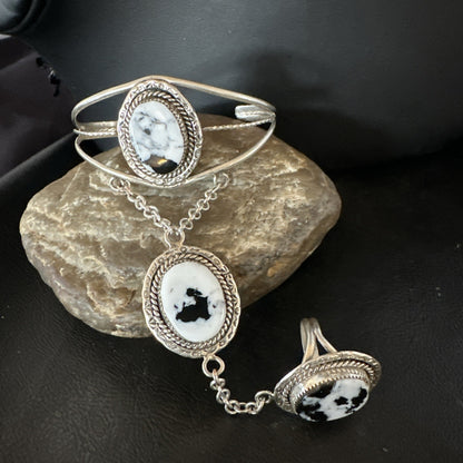 Yazzie Navajo Sterling Silver White Buffalo Turquoise Slave Bracelet Ring 19124