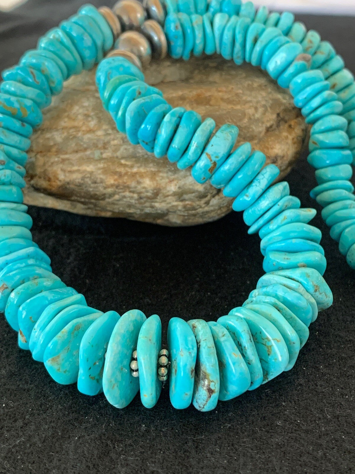 Turquoise Graduated Navajo Pearls Sterling Silver Native American Necklace 4209