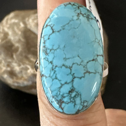 Blue Turquoise#8 Southwestern Sterling Silver Ring Size 8 19749