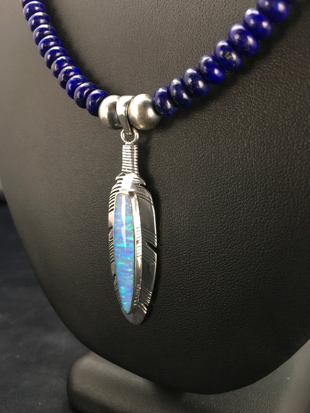 Opal Pendant Lapis Navajo Sterling Silver Beads Necklace & Earring 21" 02798