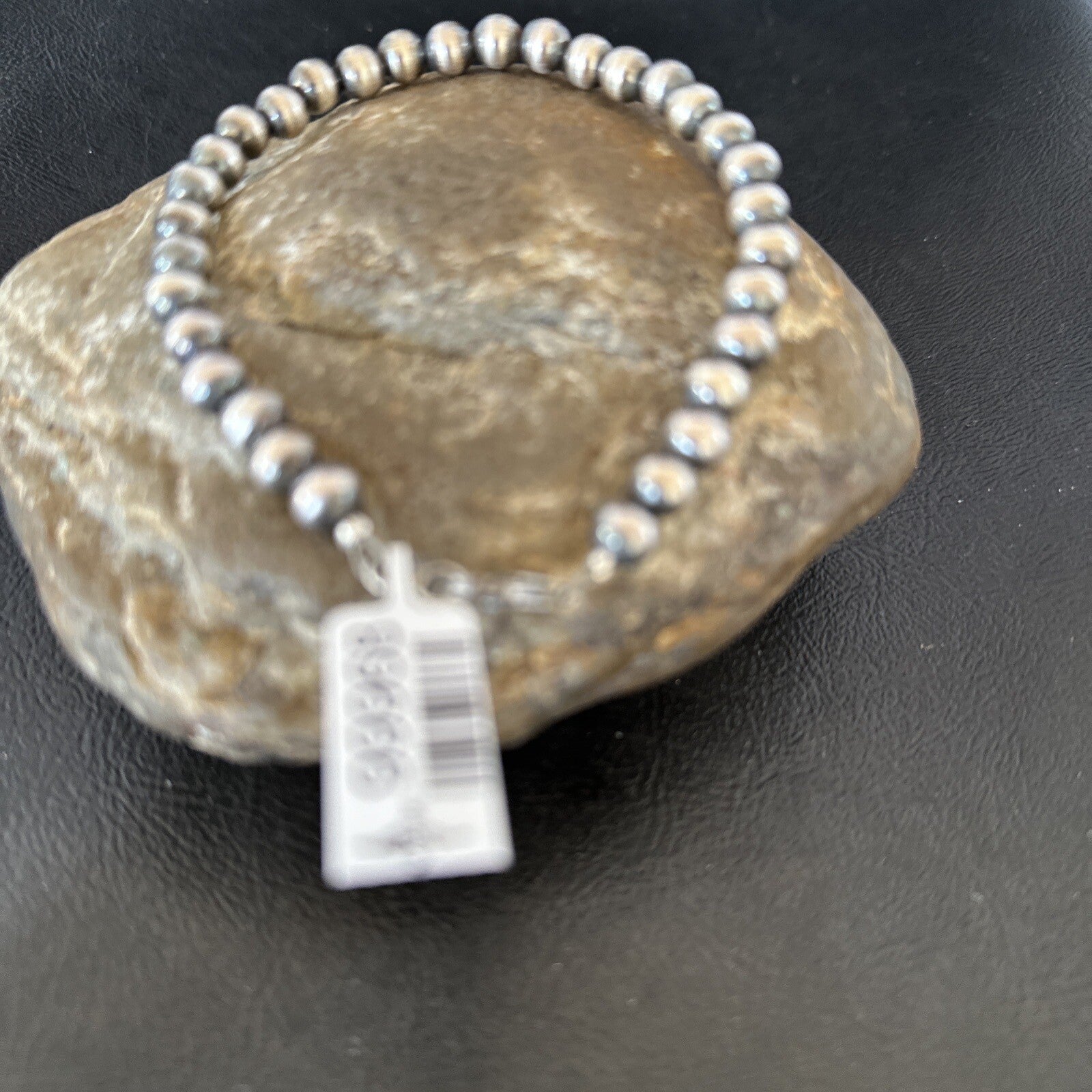 Native American Navajo 6mm Beads 8” Sterling Silver Bracelet 90608