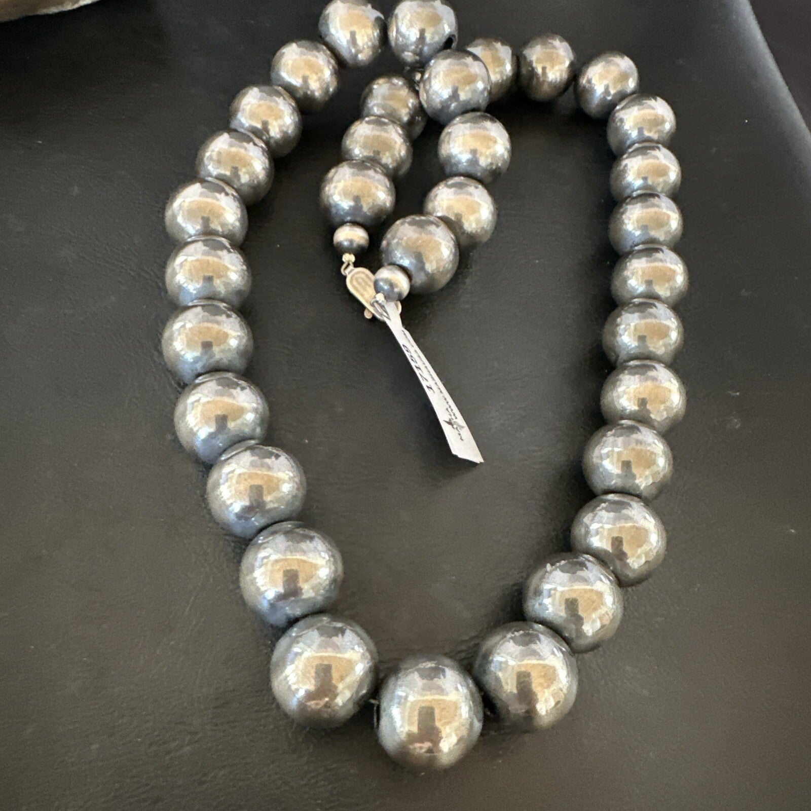 XL Round 18mm Sterling Silver Navajo Pearls 24” Single Strand Necklace 91824