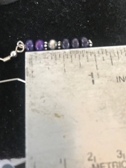 Navajo Purple Stone Sterling Silver Dangle Bead Earrings 1" 10059