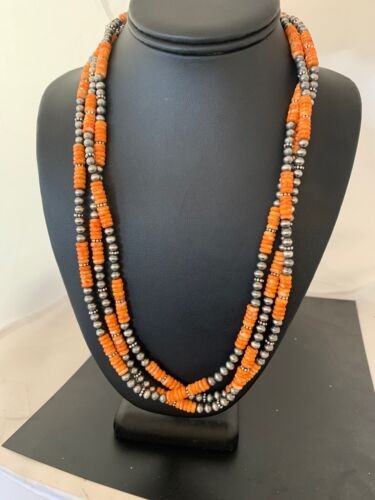 Native American Spiny Oyster 3 Strand Navajo Pearls Necklace 4711