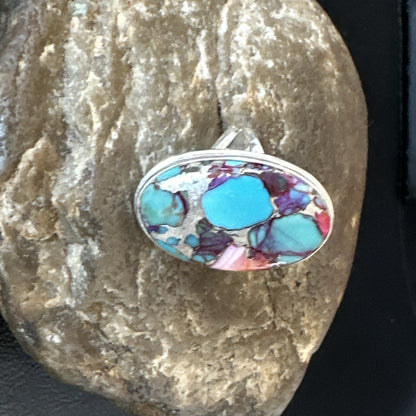Blue Turquoise Spiny Oyster Navajo Sterling Silver Ring Size 7 18253