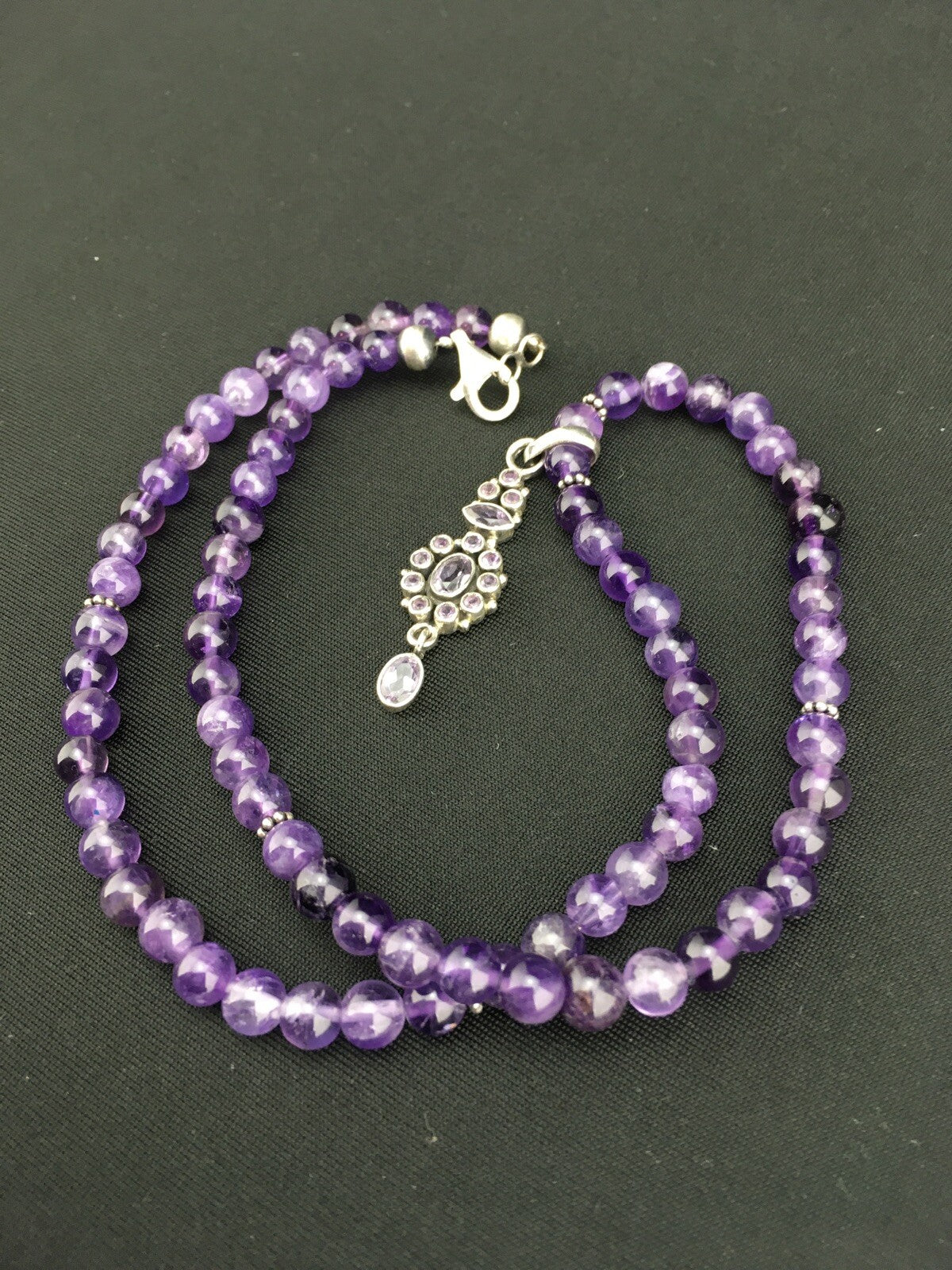 Amethyst Pendant Southwesten Navajo Sterling Silver Beads Necklace 19" 04914
