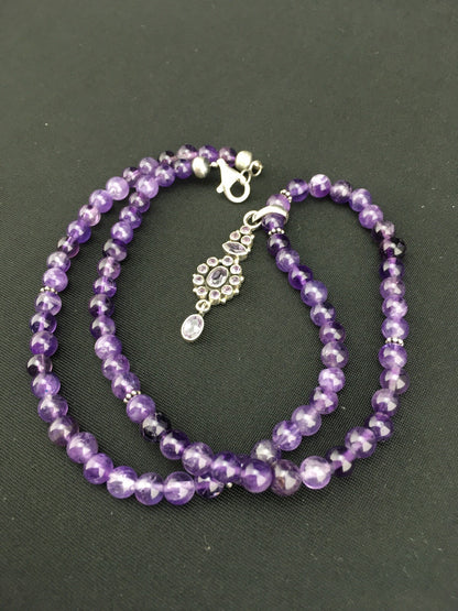 Amethyst Pendant Southwesten Navajo Sterling Silver Beads Necklace 19" 04914