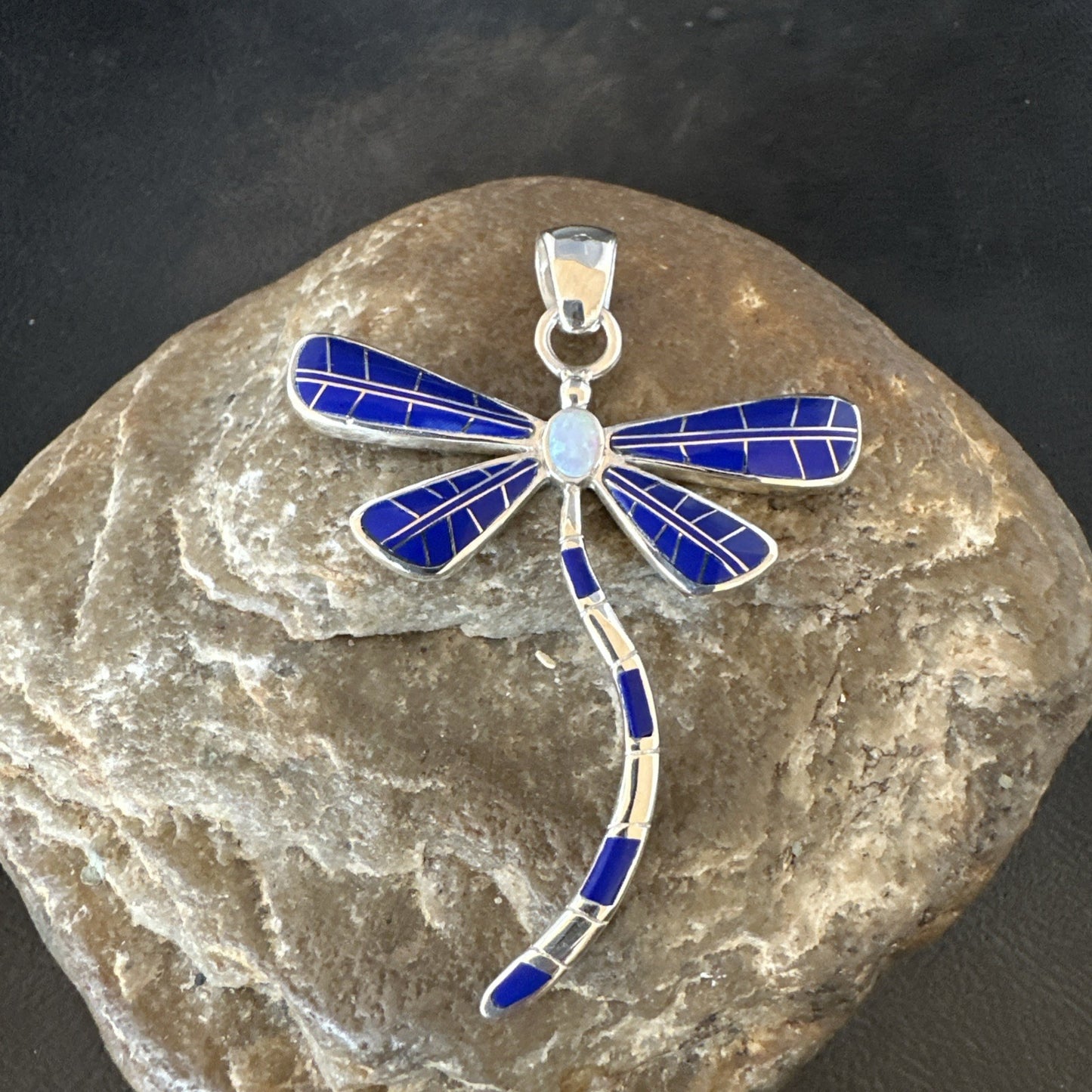 Dragonfly Sterling Silver Blue Lapis Inlay Pendant 19140