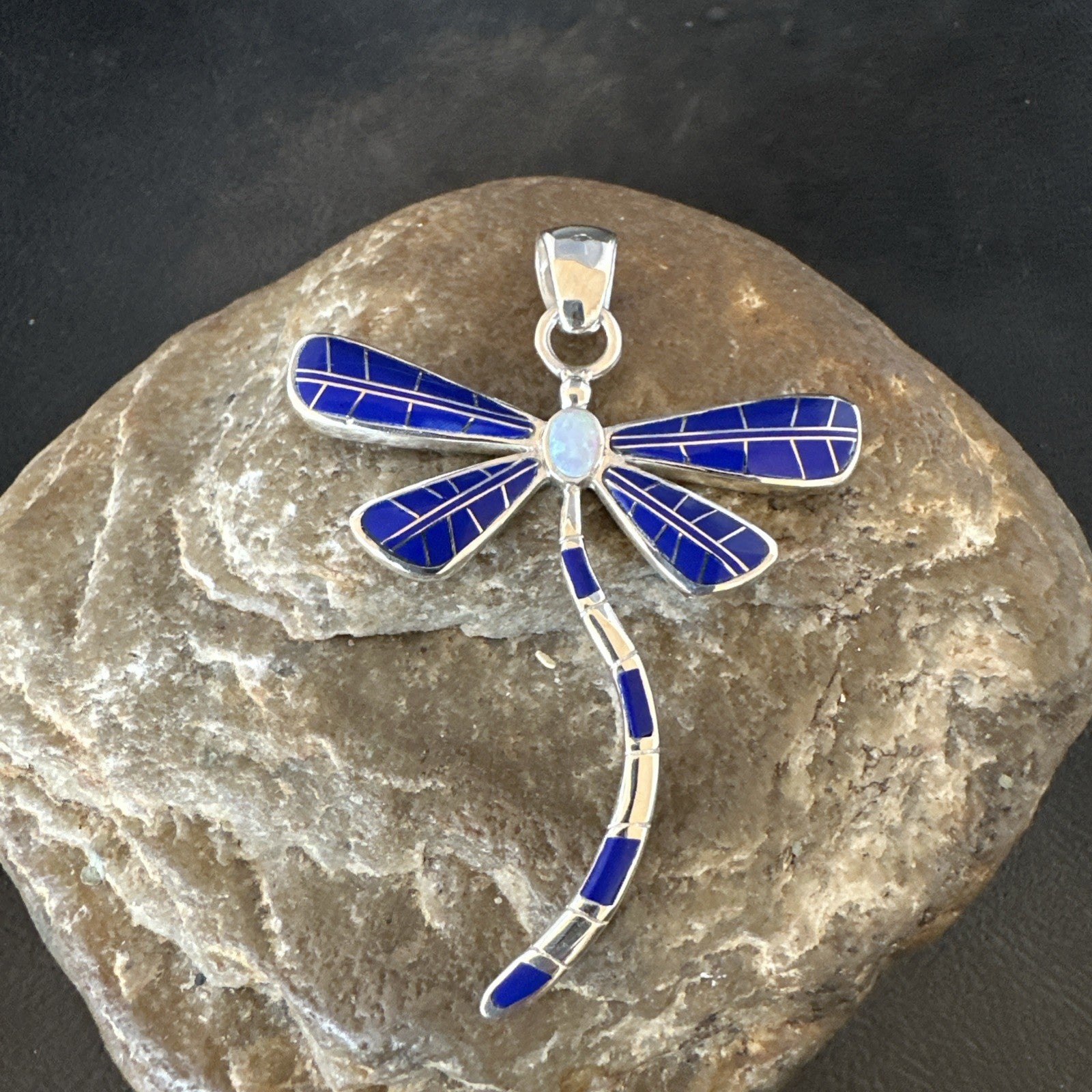 Dragonfly Sterling Silver Blue Lapis Inlay Pendant 19140