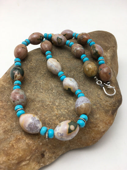 Turquoise & Agate Navajo Pearls Sterling Silver Necklace 04499