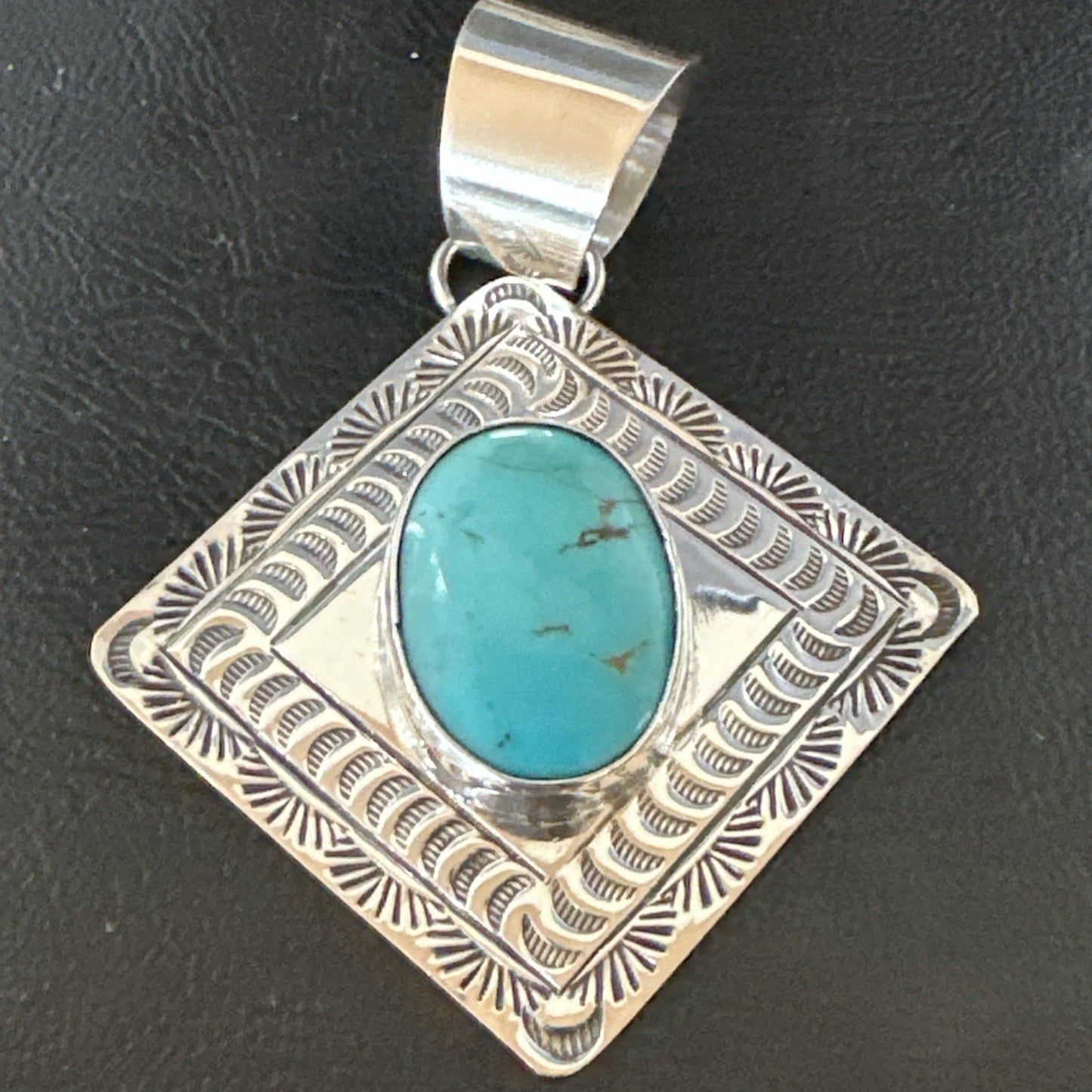 Men Women Blue Kingman Turquoise Pendant Navajo Sterling H Joe 19519