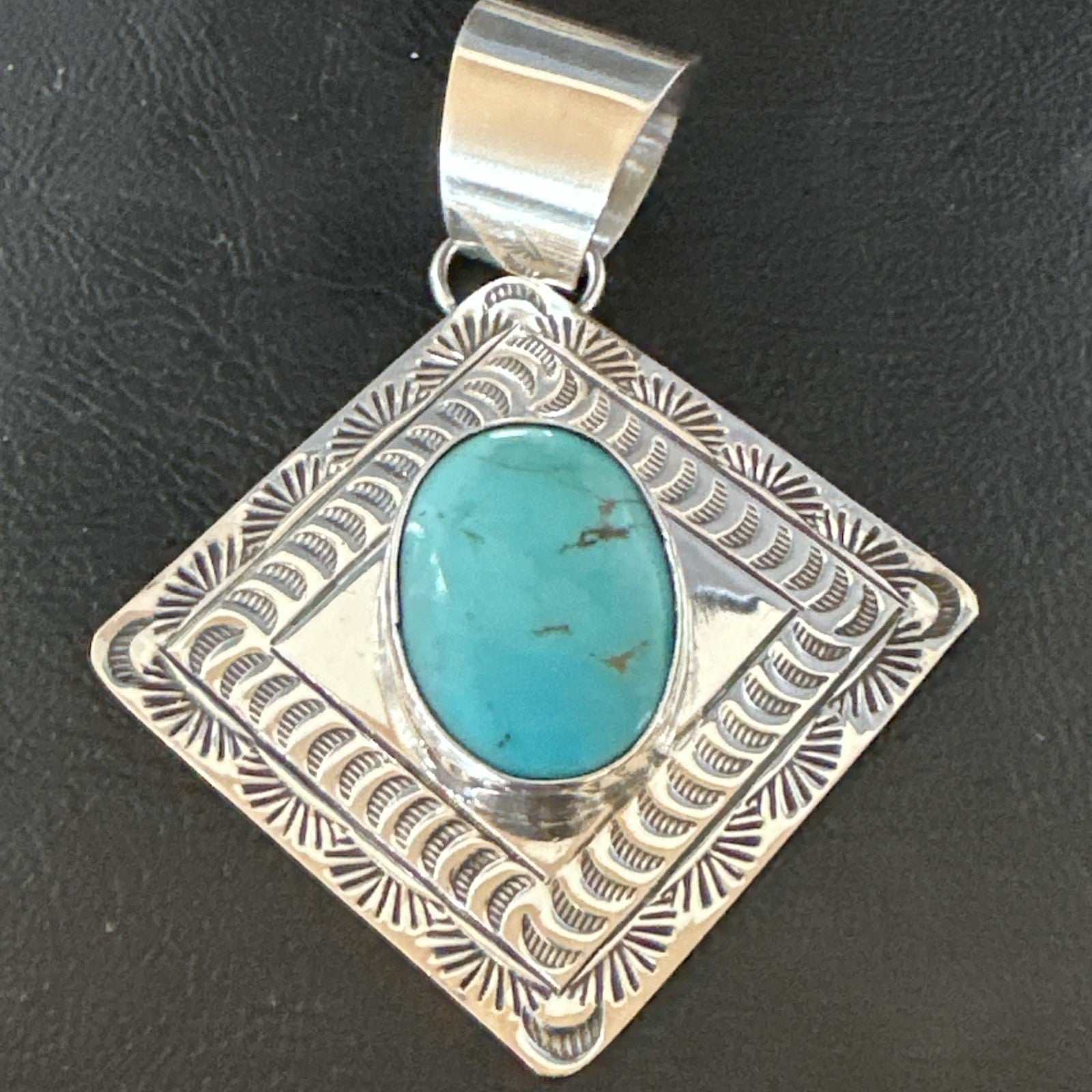 Men Women Blue Kingman Turquoise Pendant Navajo Sterling H Joe 19519