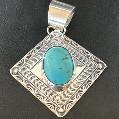 Men Women Blue Kingman Turquoise Pendant Navajo Sterling H Joe 19519