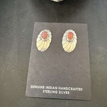 Old Pawn Native Navajo Sterling Purple Spiny Oyster Stamped Earrings 19098
