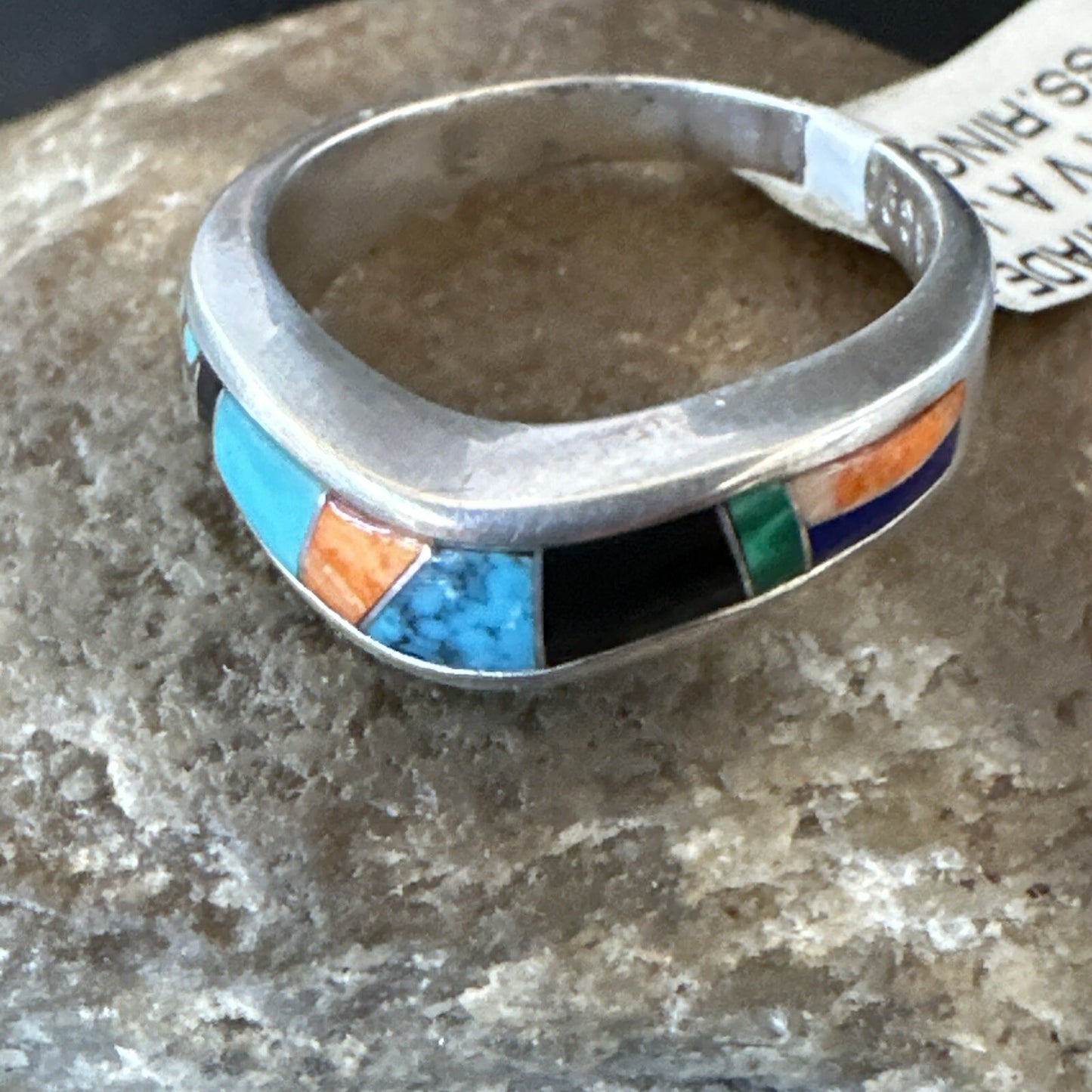 MultiColor Navajo Sterling Turquoise Spiny Oyster Inlay Ring Sz 7 18710