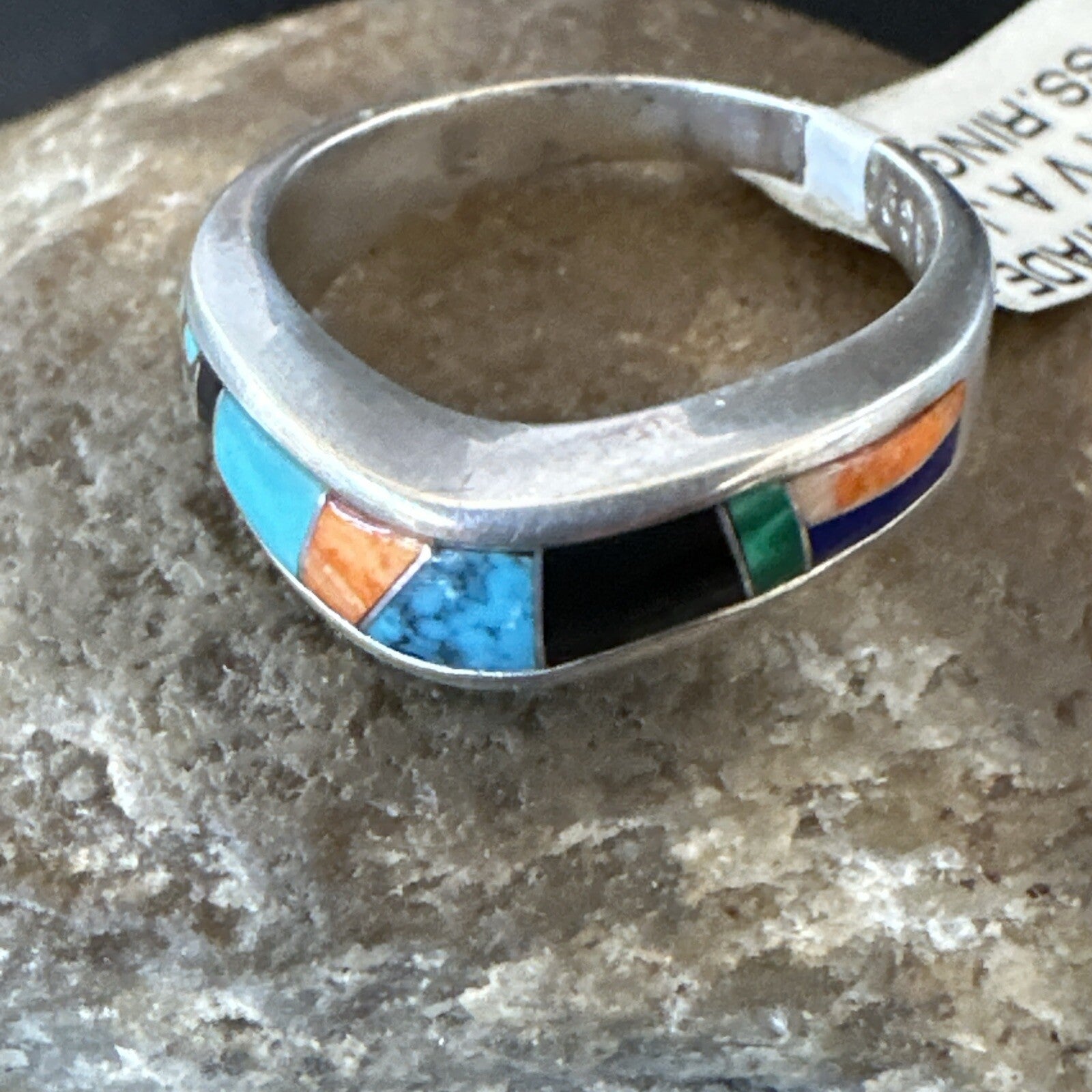 MultiColor Navajo Sterling Turquoise Spiny Oyster Inlay Ring Sz 7 18710