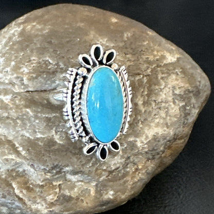 Yazzie Handmade Navajo Sterling Silver  Blue Kingman Turquoise Ring Size 7 19624