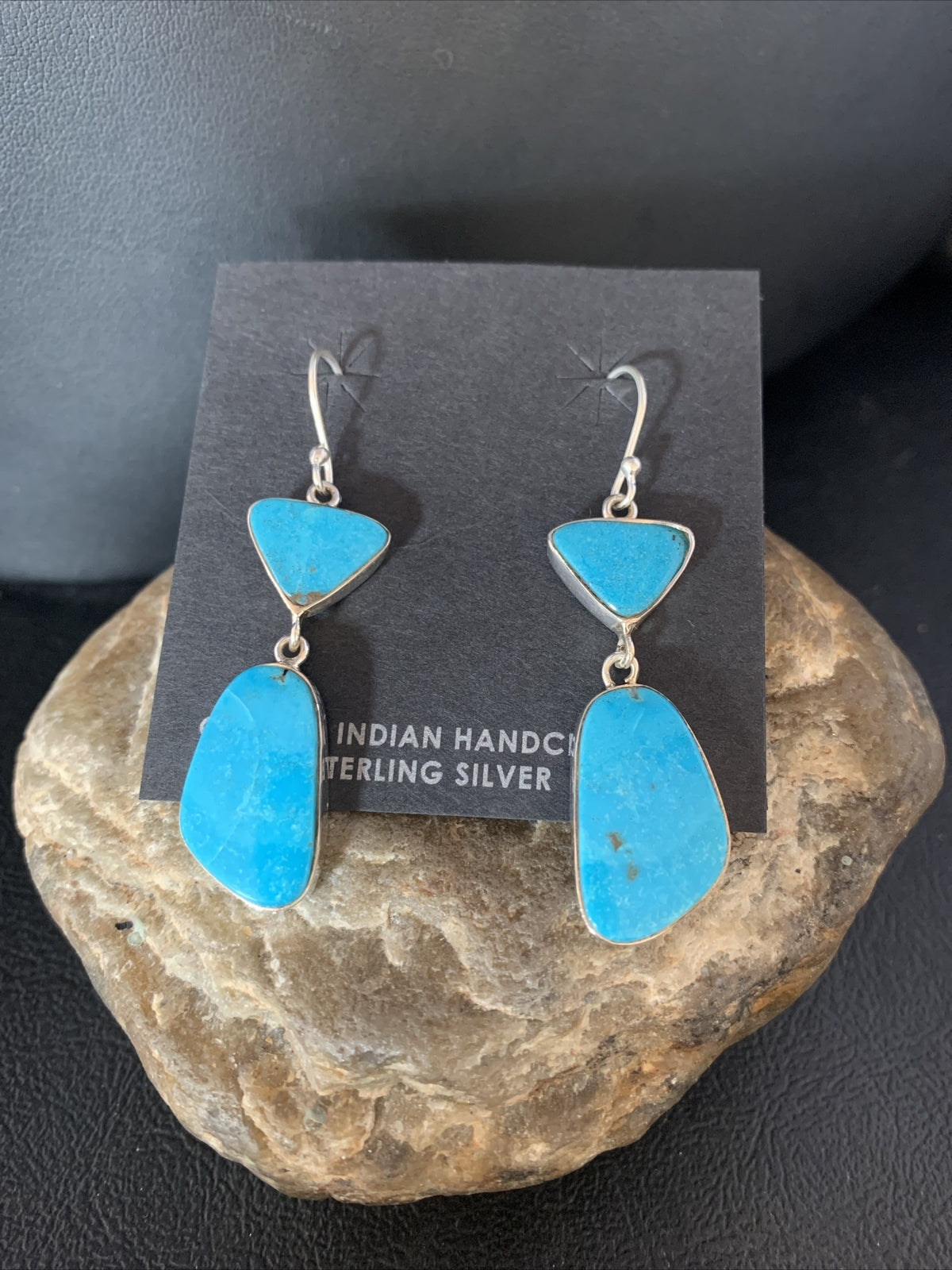 Blue Kingman Turquoise Navajo Sterling Silver Dangle Earrings 14073