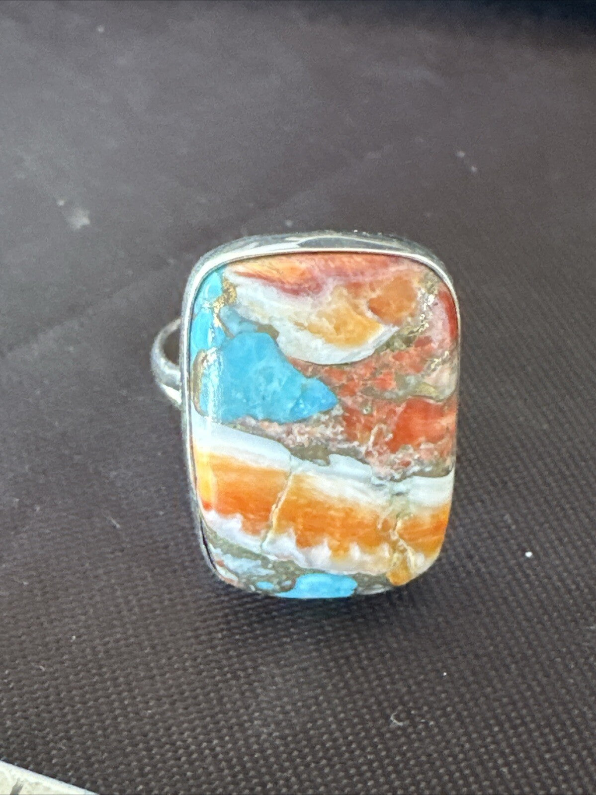 Blue Turquoise Spiny Oyster Southwestern Sterling Silver Ring Size 8 18431