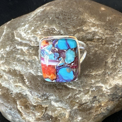 Blue Turquoise Spiny Oyster Southwestern Sterling Silver Ring Size 9 19061