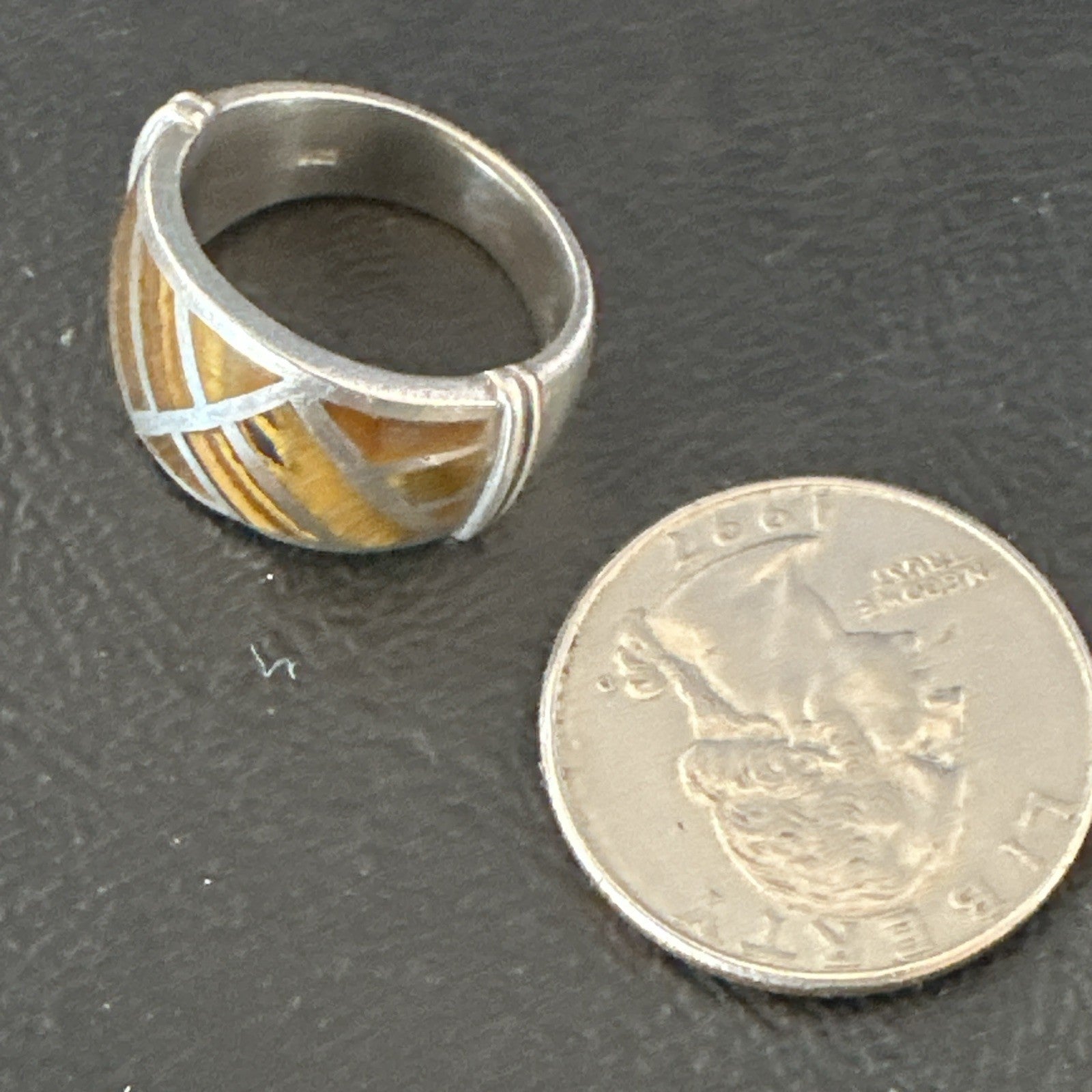 Women Coffee Tigers Eye Navajo Sterling Silver Inlay Ring Size 7 19036