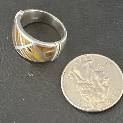 Women Coffee Tigers Eye Navajo Sterling Silver Inlay Ring Size 7 19036