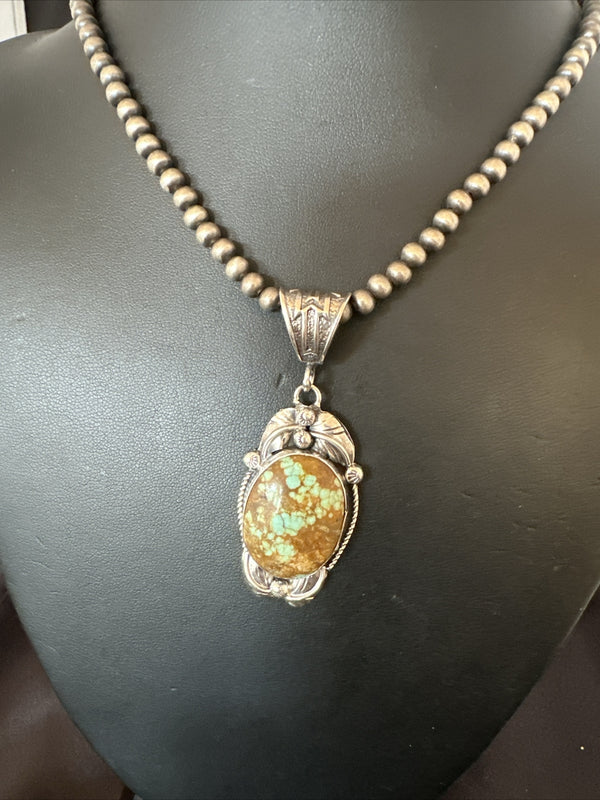Men's Blue Turquoise#8 Pendant Navajo Necklace | Sterling Silver | Authentic Native American Handmade | 18080