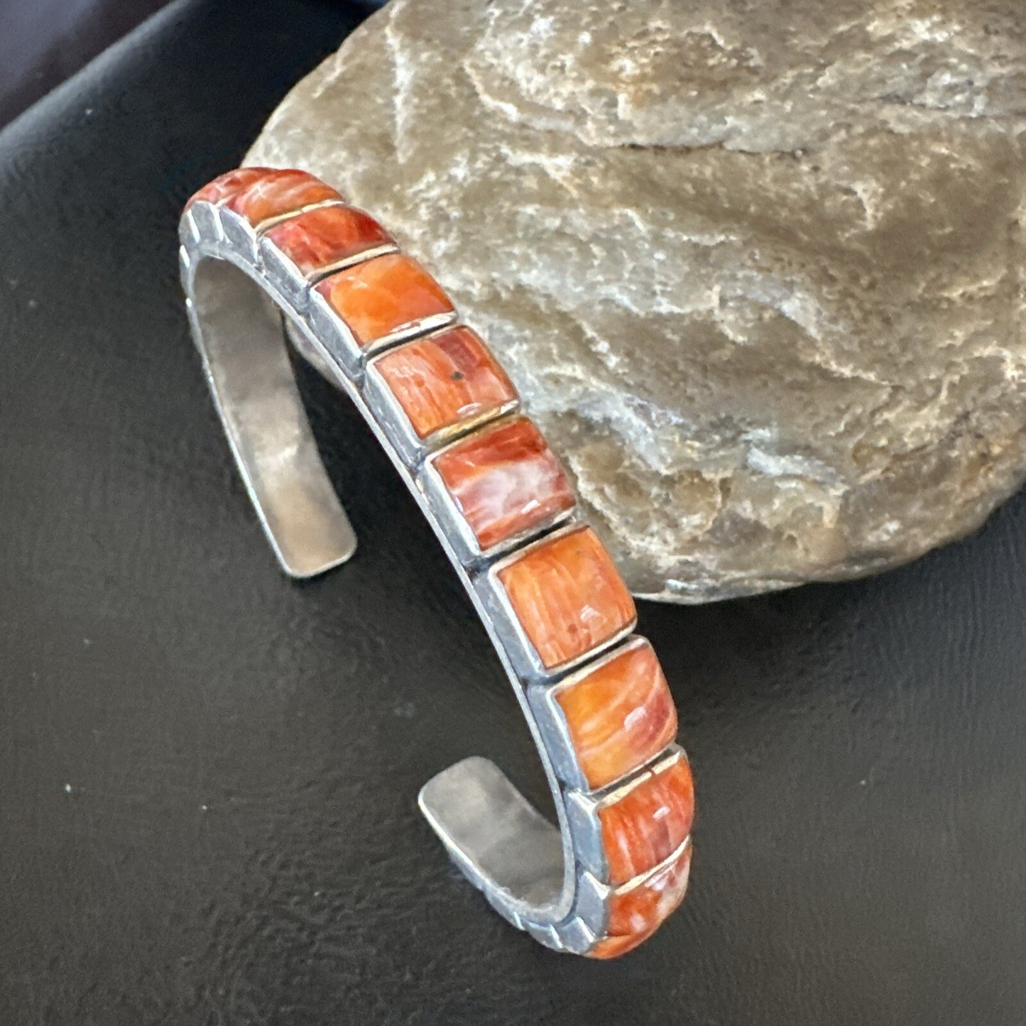 Womens Orange Red Spiny Oyster Southwestern Sterling Silver Cuff Bracelet 18376
