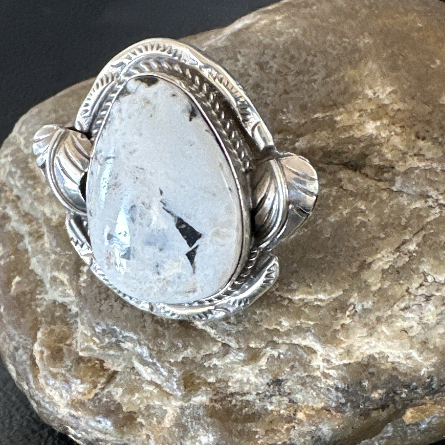 Mens Womens White Buffalo Turquoise Navajo Sterling Silver Ring Size 10 18104