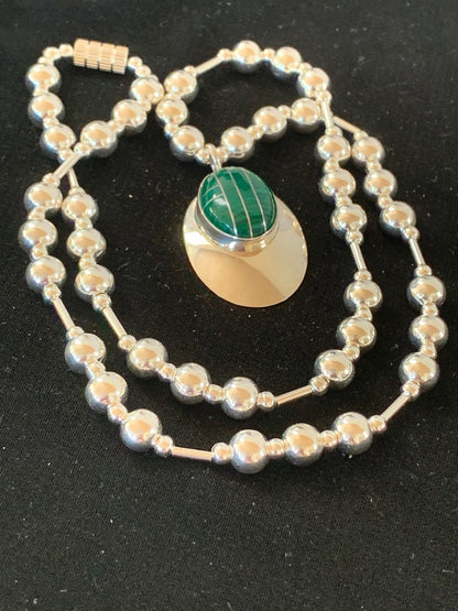Green Malachite Pendant Navajo Sterling Silver Necklace 03179