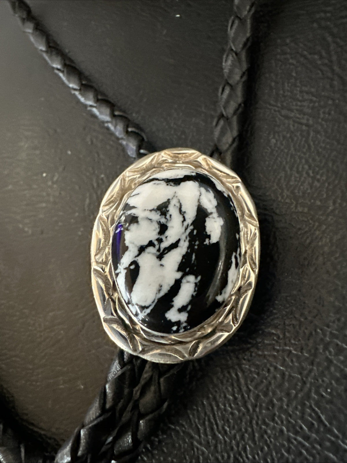 Mens BOLO TIE WHITE BUFFALO TURQUOISE Sterling Silver Navajo 1" 19121