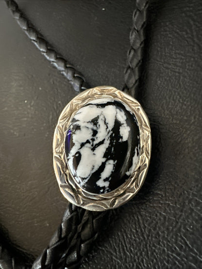 Mens BOLO TIE WHITE BUFFALO TURQUOISE Sterling Silver Navajo 1" 19121