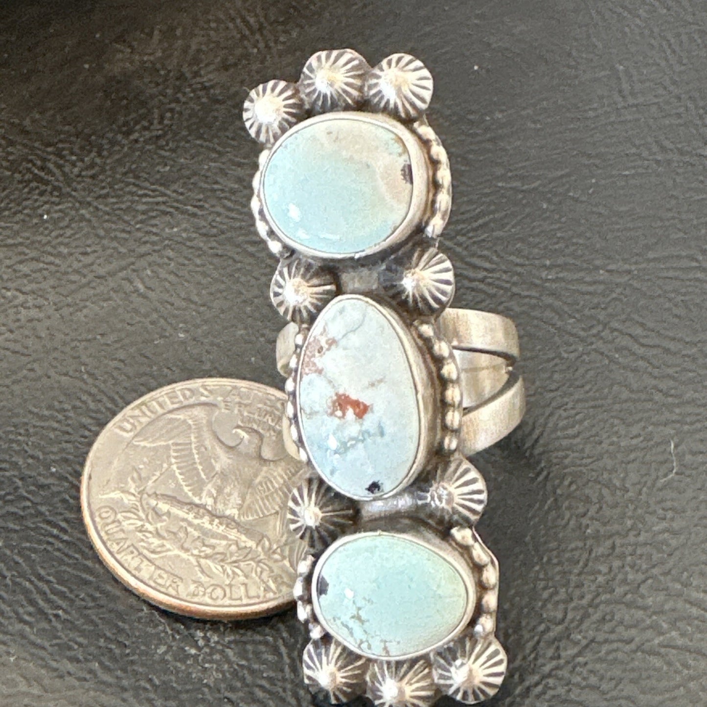 Navajo Sterling Silver Cluster Blue Dry Creek Turquoise Ring Sz 6.5 18596