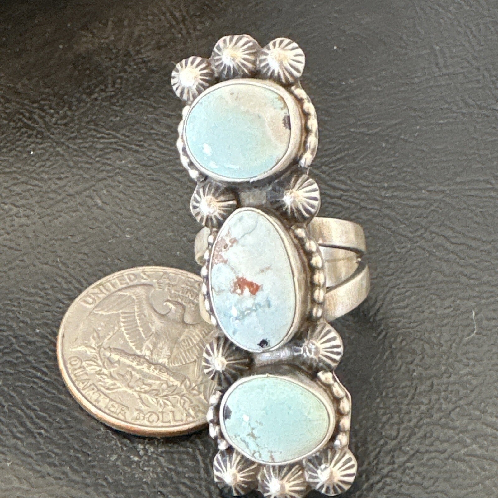 Navajo Sterling Silver Cluster Blue Dry Creek Turquoise Ring Sz 6.5 18596