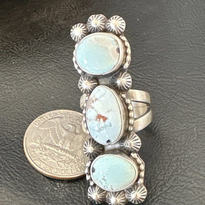 Navajo Sterling Silver Cluster Blue Dry Creek Turquoise Ring Sz 6.5 18596