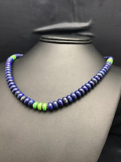 Lapis & Turquoise Beads Navajo Sterling Silver Necklace 03269