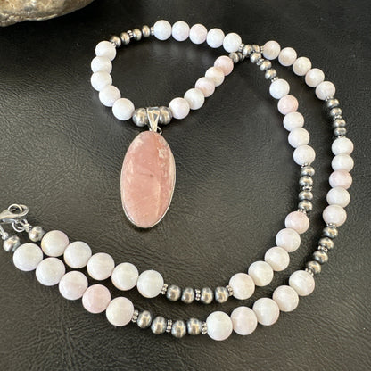 Southwestern Sterling Silver Pink Queen Conch Bead Necklace Pendant 20" 19582