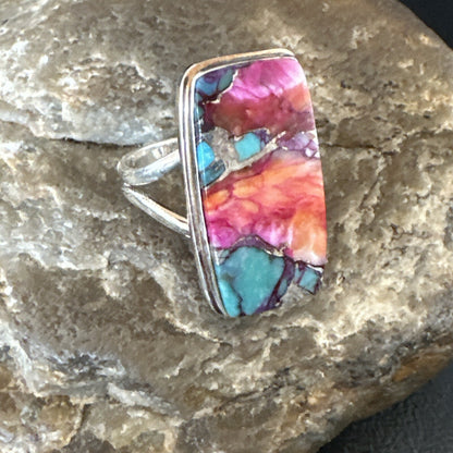 Blue Turquoise Spiny Oyster Navajo Sterling Silver Ring Size 9 18222