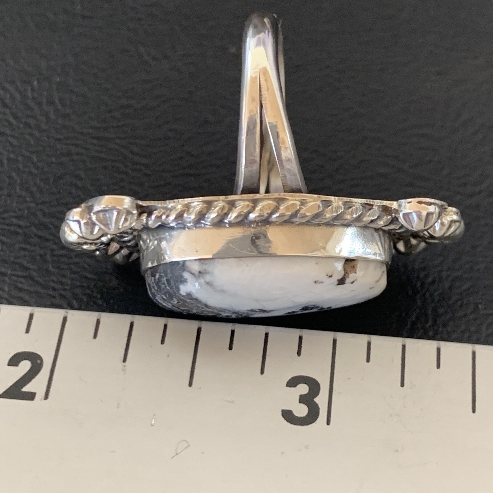 White Buffalo Turquoise Navajo Sterling Silver Ring Size 8 19254