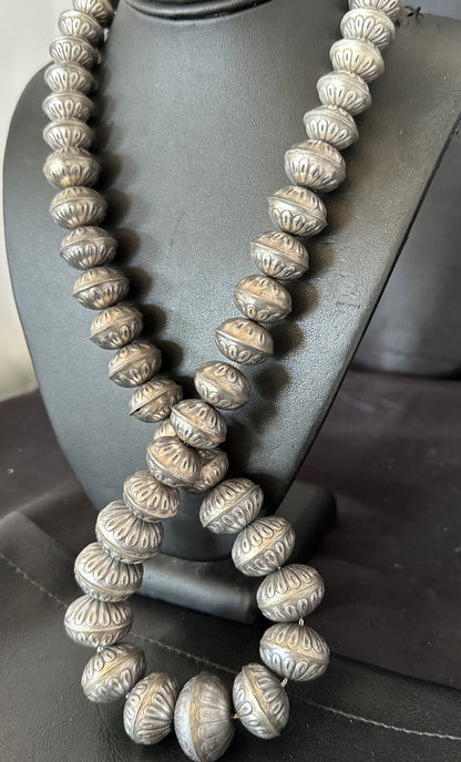 Navajo Pearls Handmade Stamped Graduated Sterling Silver 30" Necklace 16800