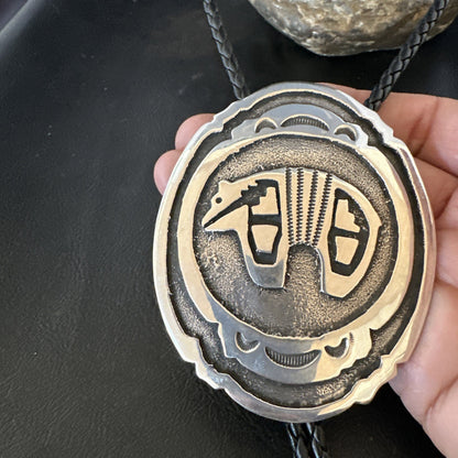 XL Mens Stamped Cutout Bear Navajo Sterling Silver Bolo Tie BK 19120