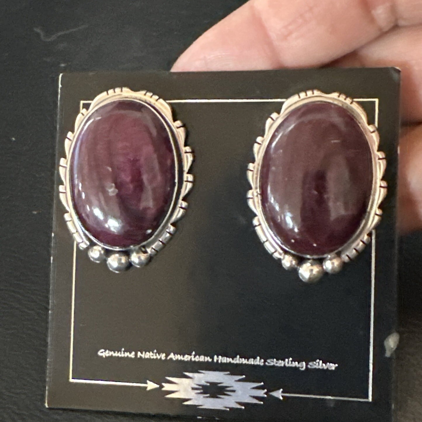 Purple Spiny Oyster Navajo Sterling Silver Stud Post Earrings 1" 18740