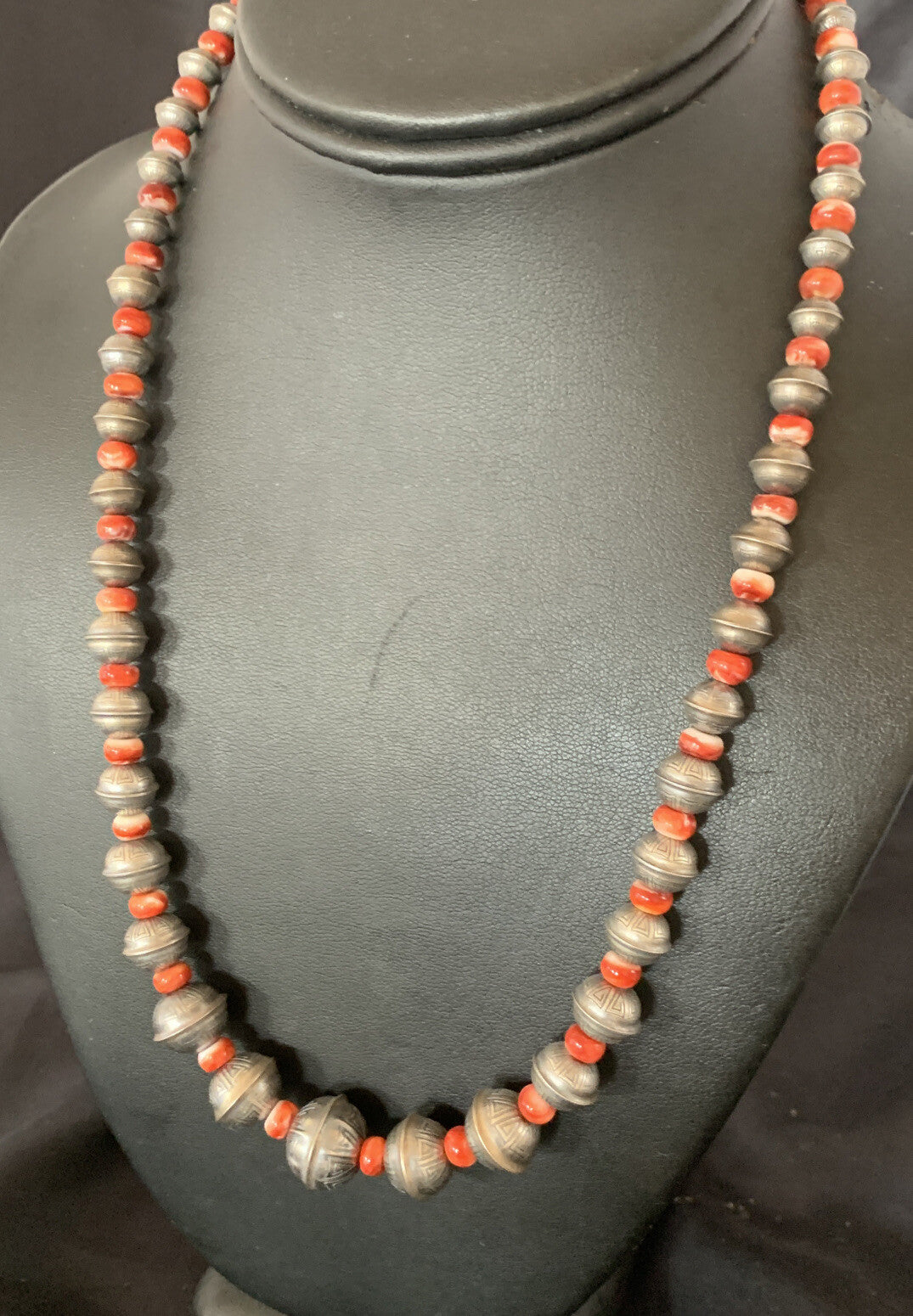Red Spiny Oyster Sterling Silver Beads Bead Necklace 95607